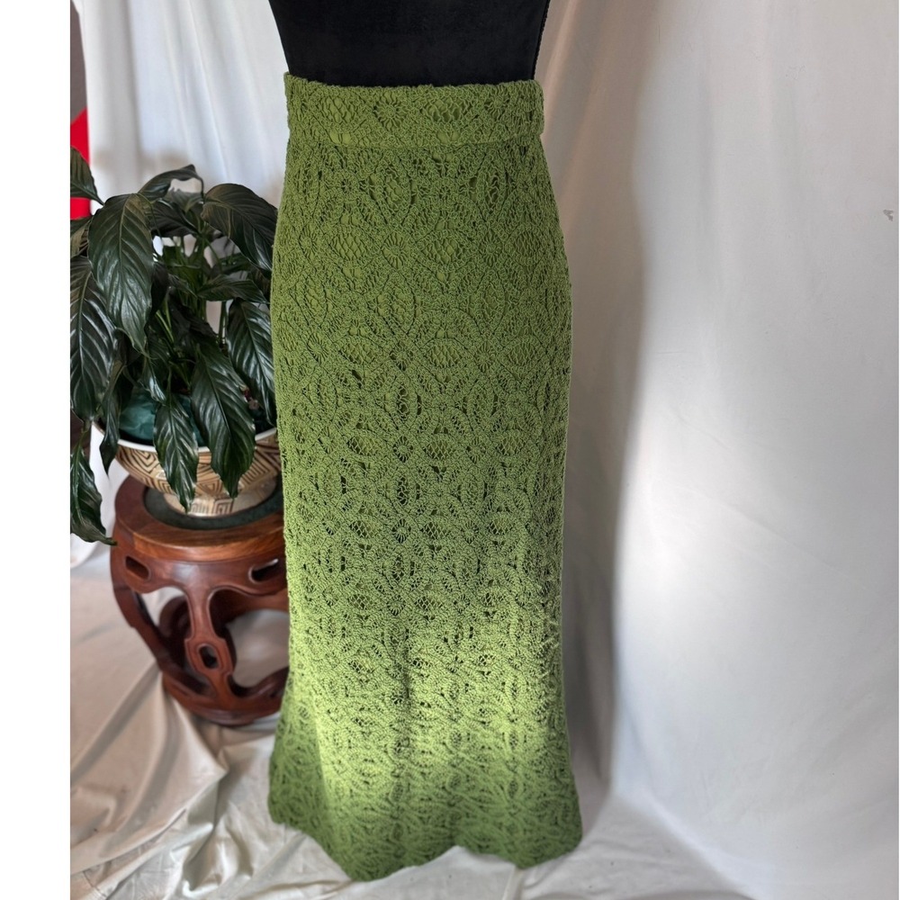 Significant Other Green Crochet Maxi Skirt Floral Lace High Waist US 4 AU 8